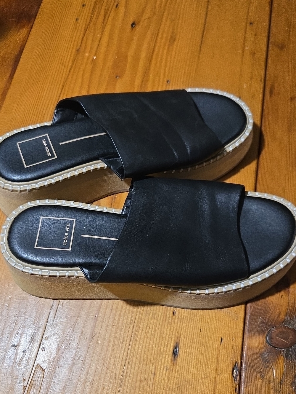 Dolce Vita Black Leather Platform Slide Clogs Sz 9.5?